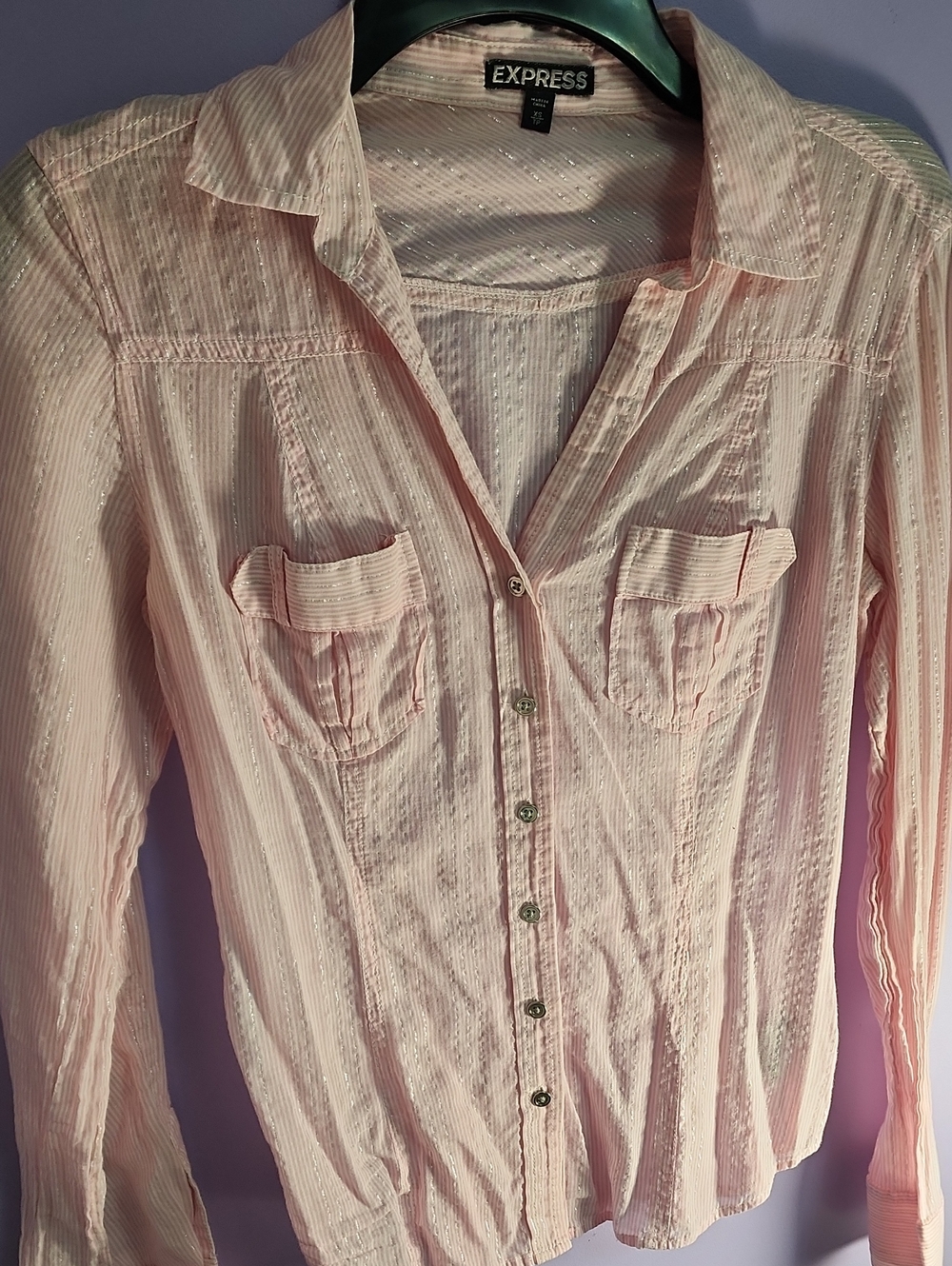 Express Light Pink Button-Front Long Sleeve Shirt
